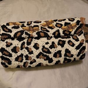 Leapord Spotted Elegant Beaded Clutch With Bee Black, White, Brown BNWT TS